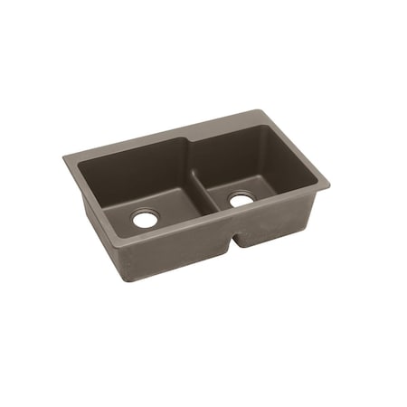 Elkay Quartz Classic 33 X 22 X 9-1/2 60/40 Double Bowl Top Mount Sink With Aqua Divide Greige ELGLBO3322GR0